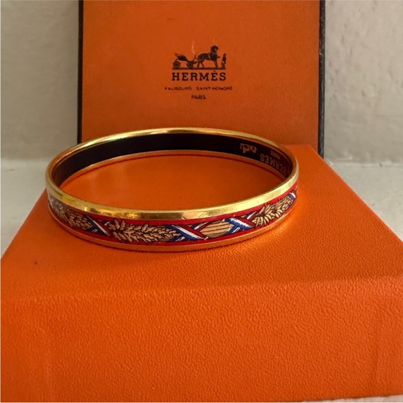 Hermes Jewelry - Hermes Gold Bracelet with Red and Blue Enamel with Box